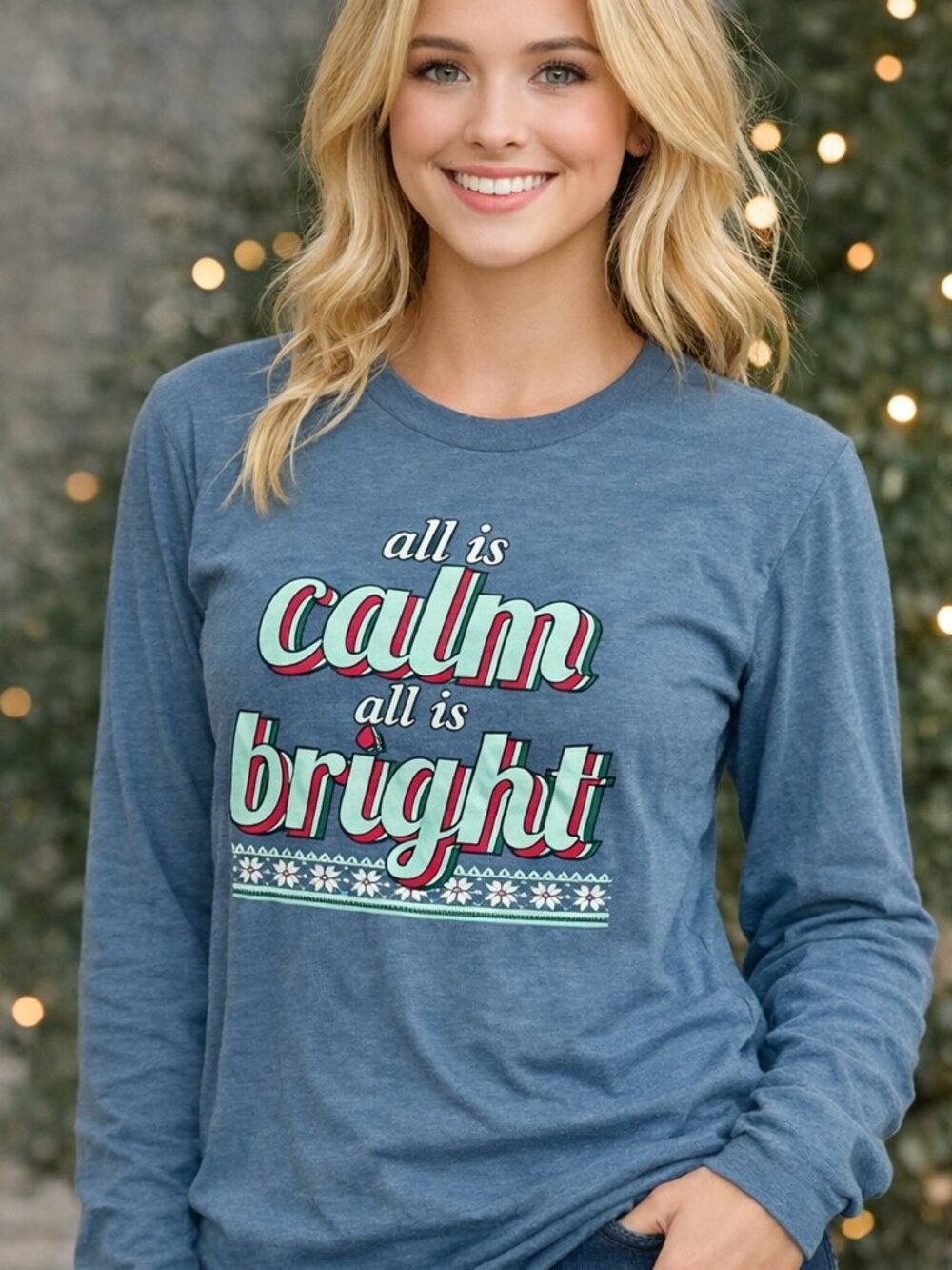 ATX Mafia Blue "All Is Calm All Is Bright" Long Sleeve Tee Small